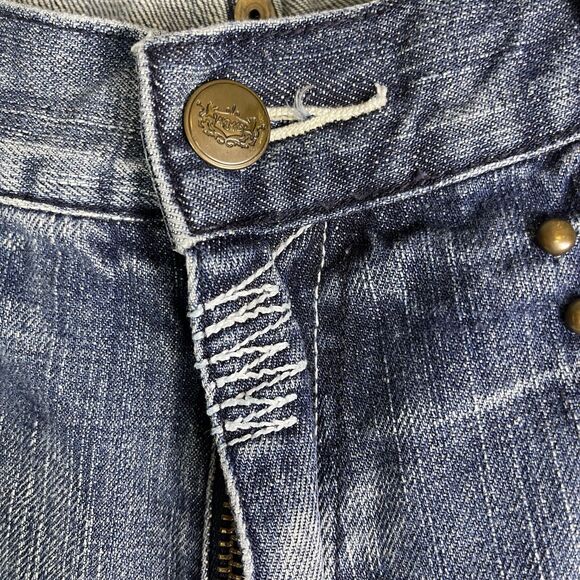 AKADEMIKS Y2K Baggy Jeans Mens 38 Embroidery Leather Wide Leg Distressed Read - Picture 4 of 16